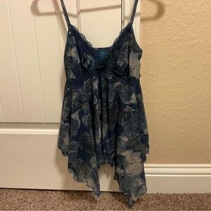 Blue and green Lace Camisole Top
